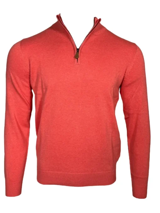 ALAN PAINE SELHURST QUARTER ZIP SWEATER - CORAL