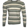 BUTTON DOWN MEN’S STRIPED CREW SWEATER - GREEN MIX