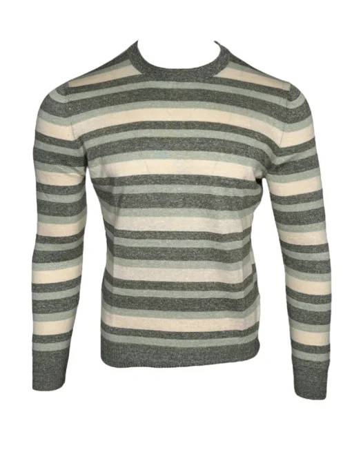 BUTTON DOWN MEN’S STRIPED CREW SWEATER - GREEN MIX