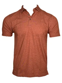 BUTTON DOWN MEN'S TECH POLO - BURNT ORANGE HEATHER