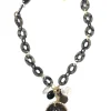 BUTTON DOWN STONE LINK AND MEDALLION NECKLACE - SHORT