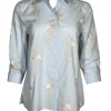 CAMICETTASNOB EMBROIDERED FLORAL BLOUSE - LIGHT BLUE & TAN