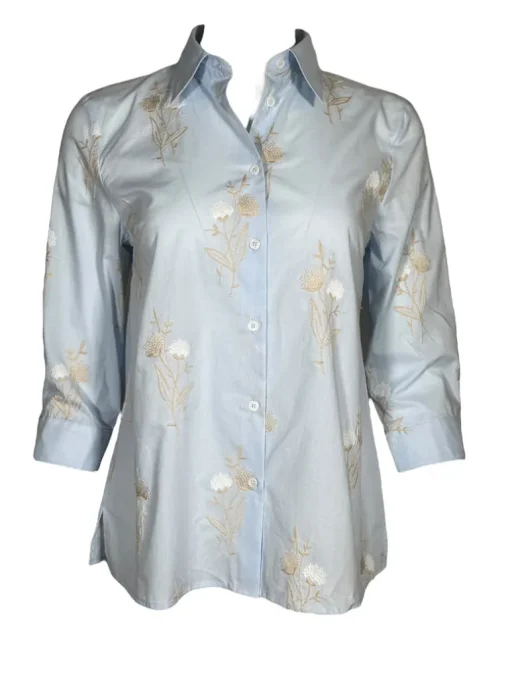 CAMICETTASNOB EMBROIDERED FLORAL BLOUSE - LIGHT BLUE & TAN