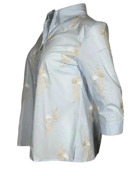 CAMICETTASNOB EMBROIDERED FLORAL BLOUSE - LIGHT BLUE & TAN