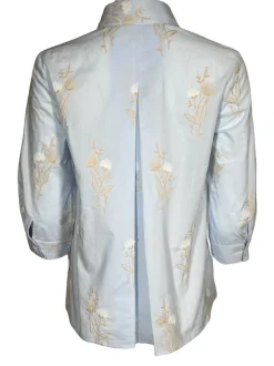 CAMICETTASNOB EMBROIDERED FLORAL BLOUSE - LIGHT BLUE & TAN