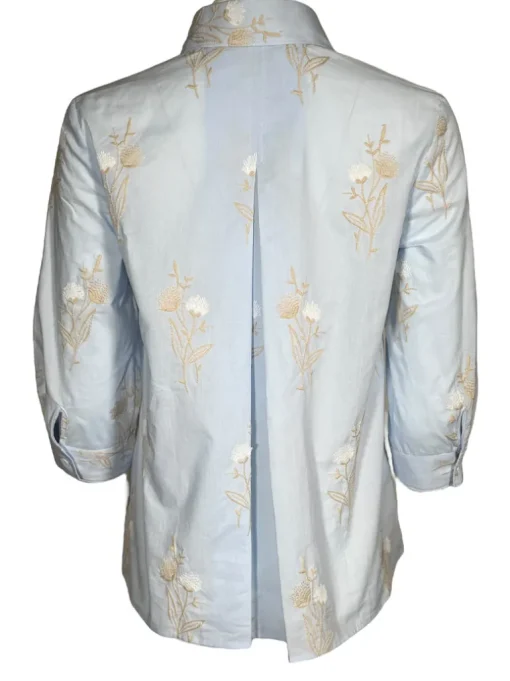 CAMICETTASNOB EMBROIDERED FLORAL BLOUSE - LIGHT BLUE & TAN