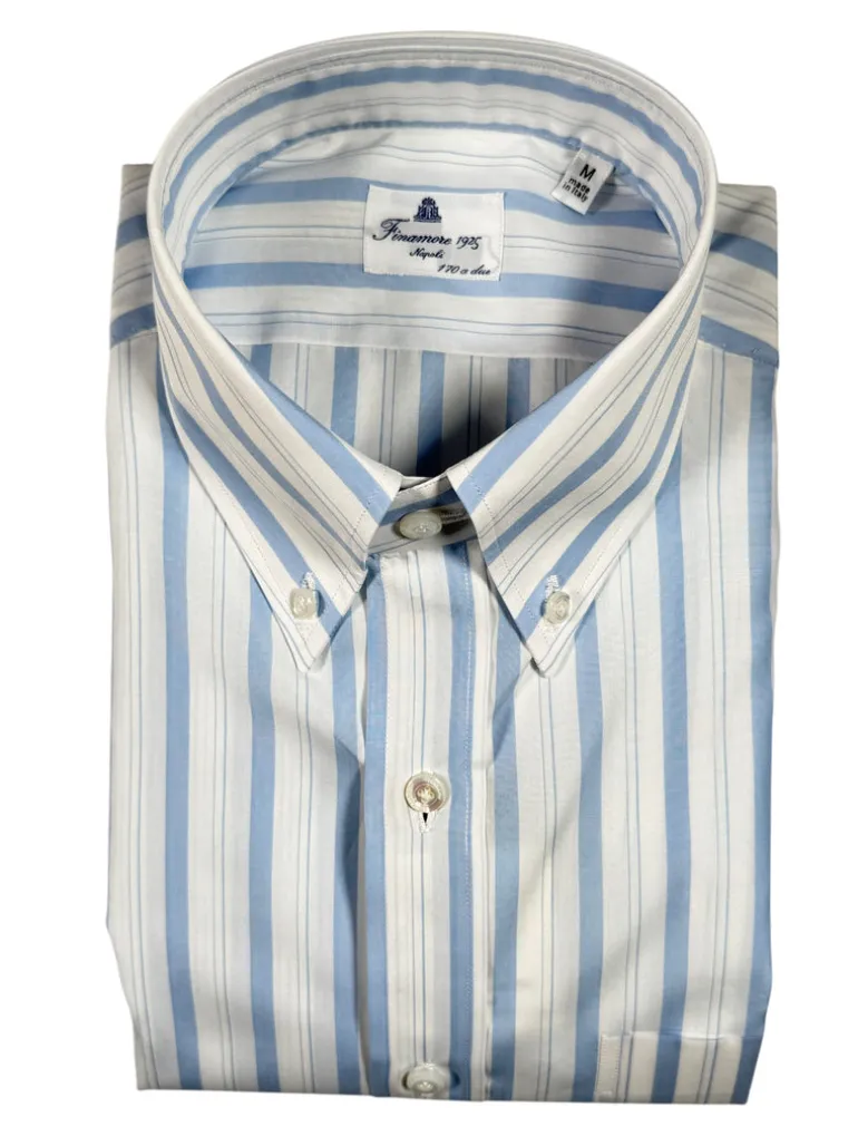 FINAMORE 1925 GIZA POPLIN SHIRT - LIGHT BLUE STRIPE