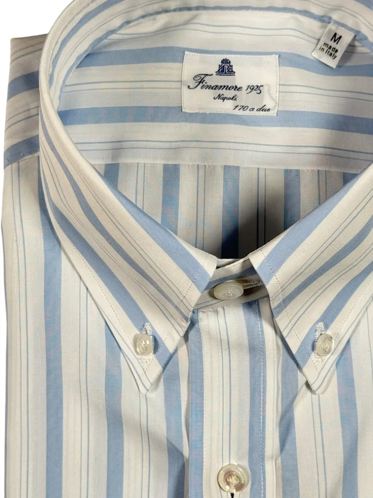 FINAMORE 1925 GIZA POPLIN SHIRT - LIGHT BLUE STRIPE