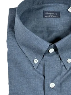 FINAMORE 1925 SUPERLIGHT COTTON SHIRT - SOLID DARK BLUE