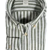 GMF 965 MEN'S LINEN BLEND SPORT SHIRT - GREEN STRIPE