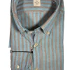 GMF 965 MEN'S LINEN BLEND SPORT SHIRT - BROWN/TEAL STRIPE