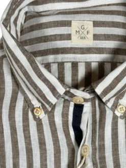 GMF 965 MEN'S LINEN BLEND SPORT SHIRT - BROWN STRIPE
