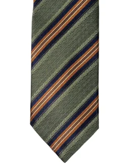JZ RICHARDS SILK TIE - OLIVE/ORANGE STRIPE