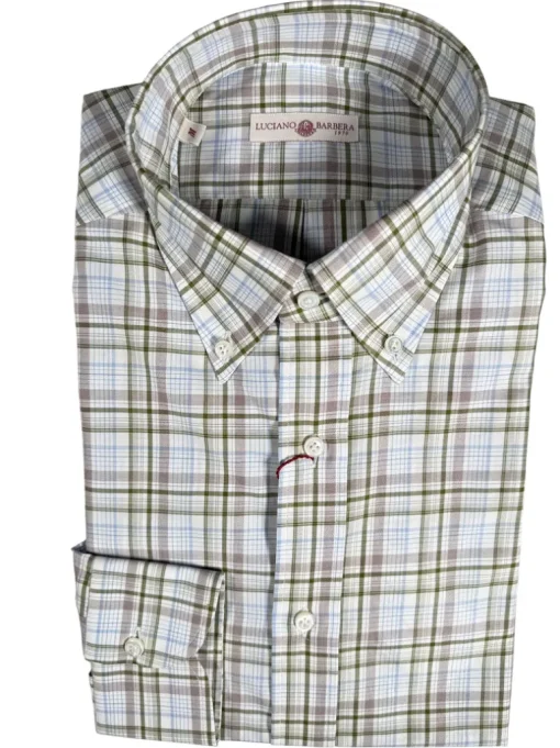 LUCIANO BARBERA SPORT SHIRT - GREEN/BLUE CHECK