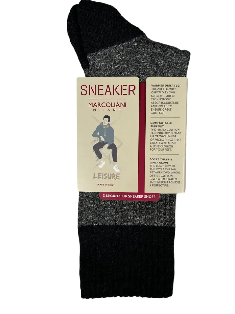 MARCOLIANI PIMA COTTON CONTRAST SOLE CALF SOCK - FLANNEL GREY