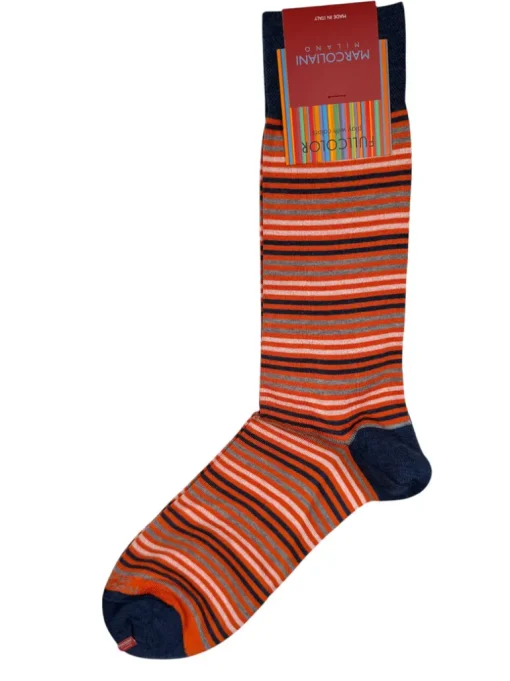MARCOLIANI PIMA COTTON SIMPLE STRIPE CALF SOCK - ORANGE