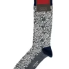 MARCOLIANI PIMA FLOWER PAISLEY CALF SOCK - WHITE/NAVY