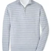 PETER MILLAR SOUTH BEND STRIPED QUARTER-ZIP SWEATER - MORNING BLUE