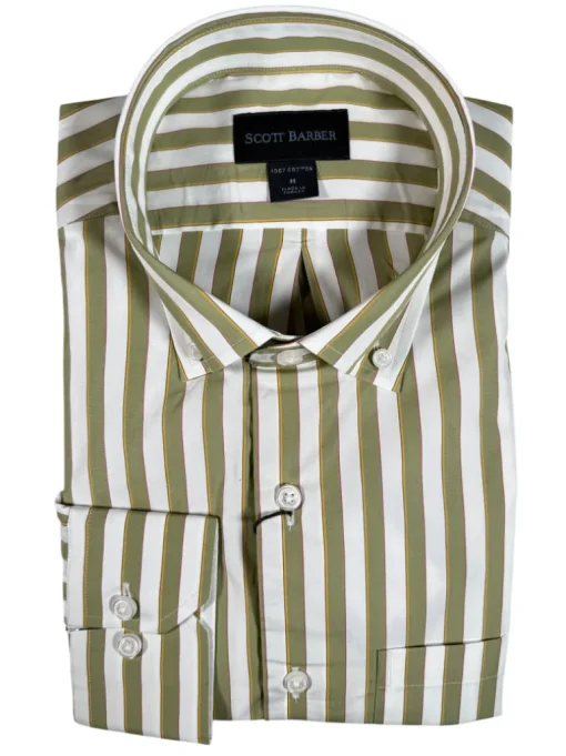 SCOTT BARBER BOLD SATEEN STRIPE MEN’S SHIRT - SAGE