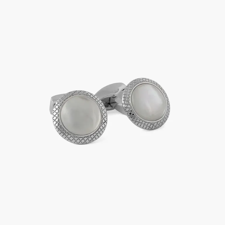 TATEOSSIAN CUFF LINKS - WHITE MOTHER OF PEARL BULLSEYE
