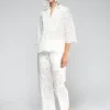 VILAGALLO EMBROIDERED EYELET PANT - WHITE