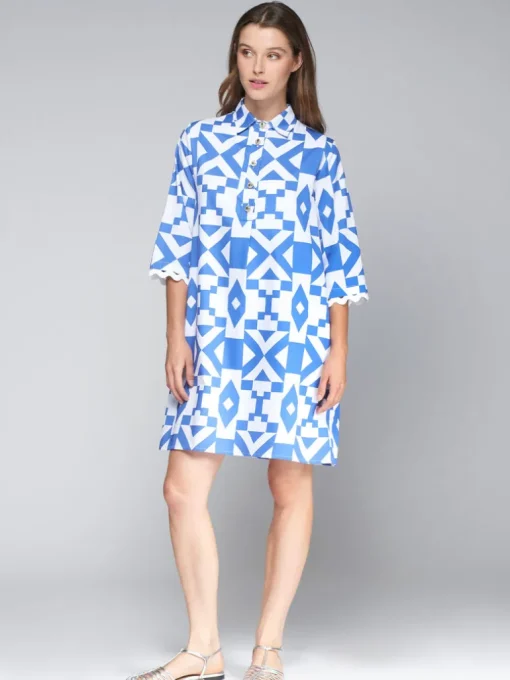 VILAGALLO GEOMETRIC DRESS - BLUE/WHITE