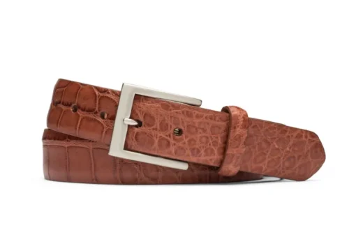 W.KLEINGBERG MATTE AMERICAN ALLIGATOR BELT - COGNAC